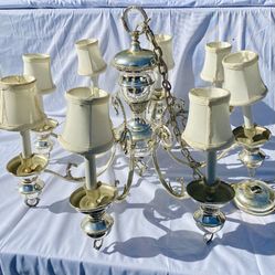 Antique Underwriters Laboratories Polished Metal Type I.C. 8-Light Chandelier