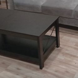 Dextrus Black Farmhouse Coffee Table – 2-Tier with Storage Shelf