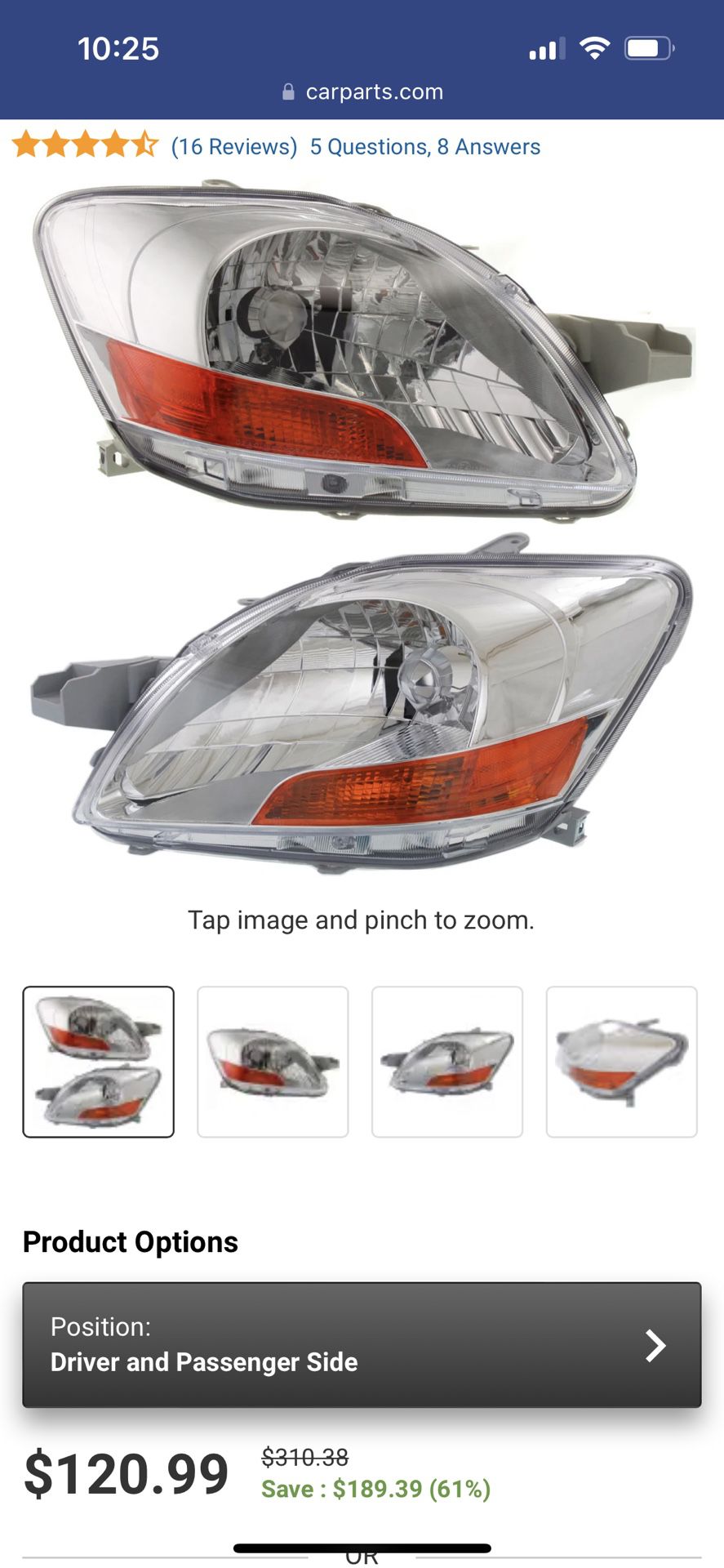 2010 Toyota Yaris Headlight Assembly Without Sports Package
