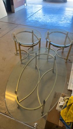 Glass and Gold Metal 3-Piece Table Set