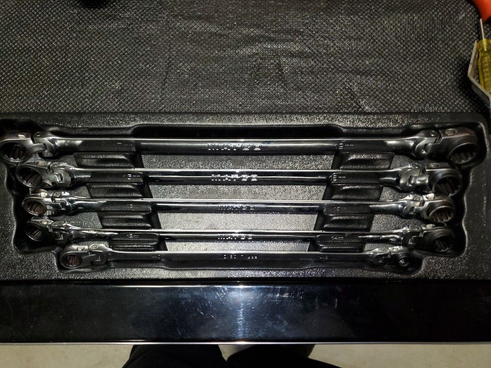 MATCO 5 PIECE EXTRA LONG DOUBLE BOX FLEX HEAD RATCHETING WRENCH SET for