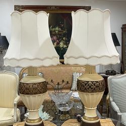 Pair of Magnificent Mid Century Fredrick Cooper Porcelain & Brass Table Lamps🌷