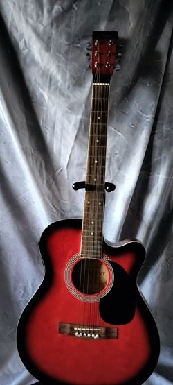 Vintage Crescent acoustic electric guitar with new gig bag cable and shoulder strap