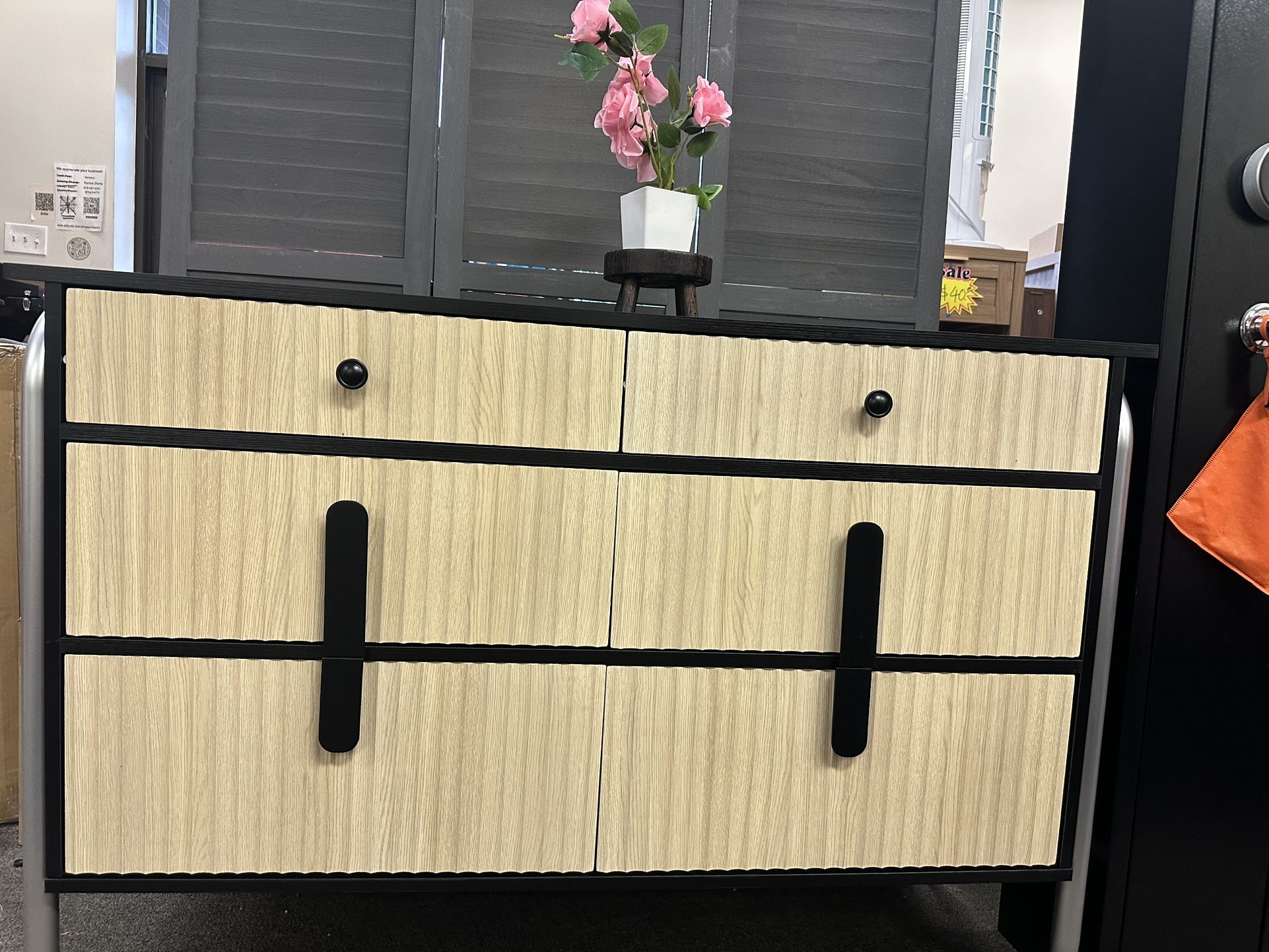 Dresser- Modern 6 Drawer Dresser With Storage, Chest of Drawers With Wooden Handles