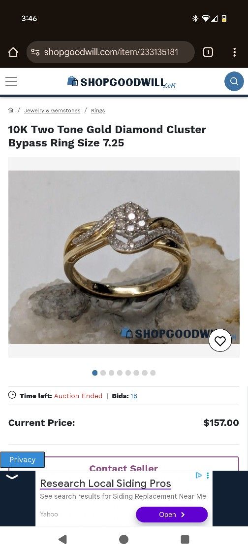 Diamond Ring Size 7 1/2 10 K Gold