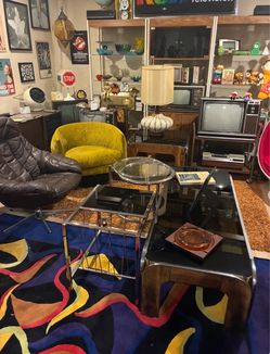 1980s postmodern Wood grain laminate & Brass accent smoked glass top end table set of 2