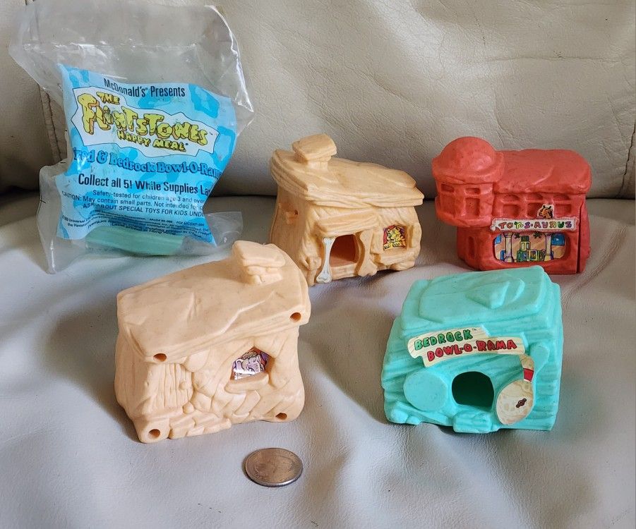 Flinstons Vintage McDonald's Happy Meal 1993 Set Of 6 Toys For Indoor And Outdoors Playtime.