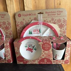 Brand New Bamboo Fiber Kids Dinner Set Christmas Theme Gift Set 