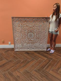 Large Carved Wood Floral Wall Panel