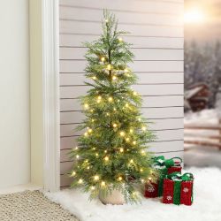 Pre-Lit Green Christmas Branches Tree with Potted,4.5Ft ,AP2440