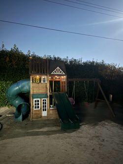 Backyard Wooden Playset with Swings & Slides