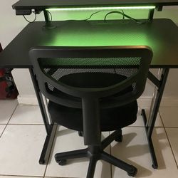 Black Desk with USB , LED Lights and Chair