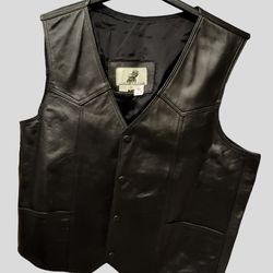 Vintage Genuine Black Leather Vest Sz XL Made In The USA
