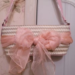 Sand Ol Living Fashion Pink Trim Straw Handbag 