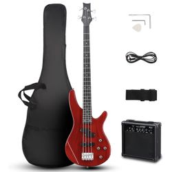 Ktaxon Electric Bass Guitar 4 String Bass Guitar with 20 Watt Amplifier, PJ Type Pickup, Naturally air-dried Maple Neck, Rosewood Fretboard, Basswood 