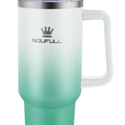 40 oz Tumbler with Handle and Straw Lid, 100% Leak-proof Travel Coffee Mug, Stainless Steel Insulated Cup for Hot Cold Beverages, Keeps Cold for 34Hrs
