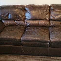 Leather Couch, Oversized Chair, Hardwood Coffee Table, and End Table