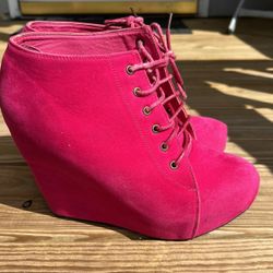 Fuchsia Pink Wedge Heels