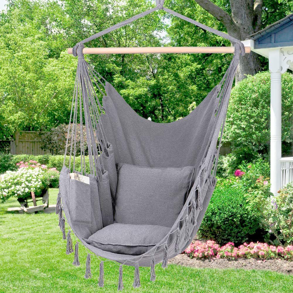 NEW Hammock Chair Hanging Rope Swing Patio furniture backyard balcony - Can hold 330 Lbs - Hanging hardware included. 2 Cushion pillows Included