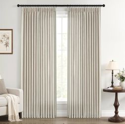 New without tags Pleated Linen Curtains 40"W x 90"L (Pack of 2) Rustic Farmhouse Elegant neutral pleated curtains that create a refined window treatme