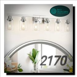 DIKAIDA Bathroom Vanity Light, 6-Light Nickel Modern Matte Wall Sconce Lighting with Clear Glass Shade