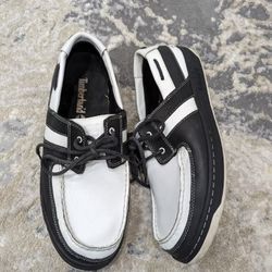 Timberland Boat Shoes Mens Size13 Black & White Genuine Leather