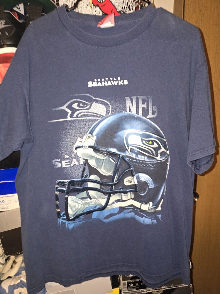 Vintage Seattle Seahawks Shirt Big Head Logo Helmet Retro Beast Mode Blue XL