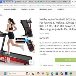 Winfita Incline Treadmill, 0-12% Incline Treadmill for running and walking.