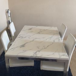 White Marble Table & Chairs