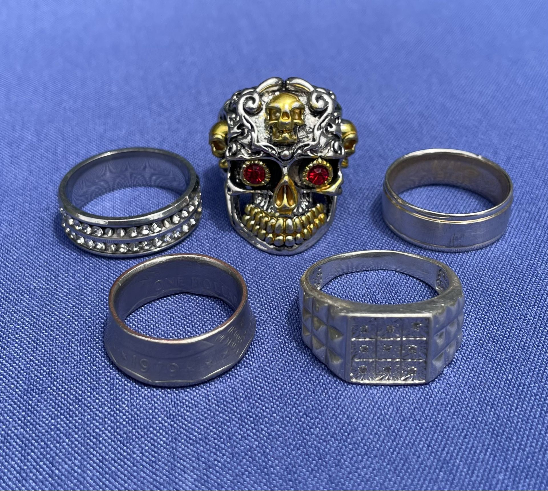 Lot Of 5 Men’s Various Rings Skeleton Bands