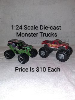 2 Monster Jam 1:24 Scale Die-cast Monster Trucks In Excellent Condition (Price Is $10 Each)