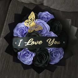 I Love You Black And Lilac Eternal Rose Bouquet 