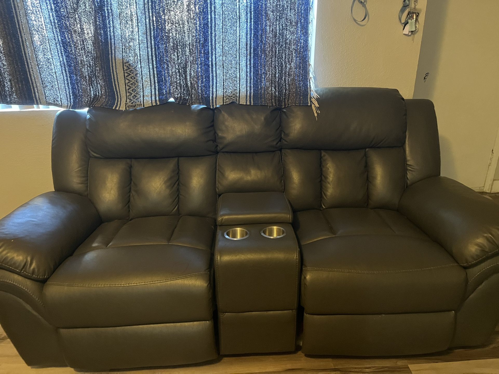 Charcoal Leather Reclining Loveseat