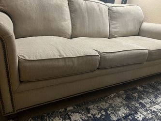 Beige Fabric 3-Seater Sofa with Nailhead Trim
