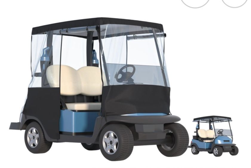 Golf Cart Cover, For 2 Seater, Driving Use, 4 Sides Rolled Up, Waterproof, Windproof, Dustproof, 600D Waterproof Oxford Cloth, Super Transparent EVA,