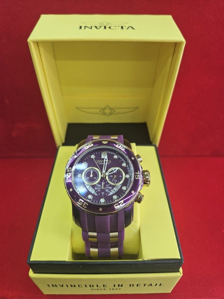 Invicta Men's Pro Diver Chronograph Watch 48MM Case Gold/Purple Tone