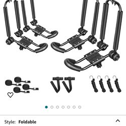 Two Pairs Universal Foldable J-Bar Kayak Rack Folding Car Roof Top Carrier for Canoe, SUP, Kayaks, Surfboard and Ski Board Rooftop Mount on S