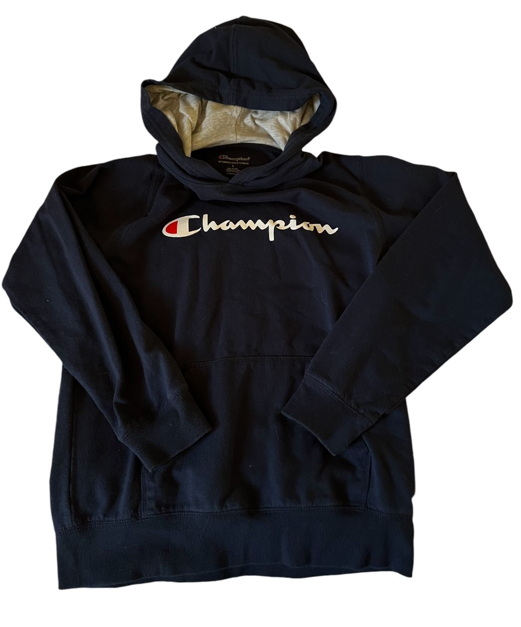 Champion Hoodie Logo Pullover Sweatshirt Sweater Blue Size Youth Large