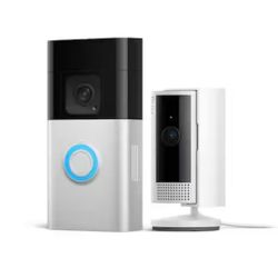 Battery Doorbell Plus Wireless with Plug In Indoor Cam - Advanced Motion Detection and Two-Way Talk, White
