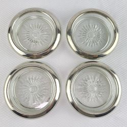 Vintage Starburst Coasters Glass and Silver PlatedSet MCM