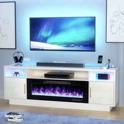 Vanity Desk with Lighted Mirror & Charging Station & 3 Drawers & RGB Cabinet, Makeup Vanity Table with LED Mirror & Full-Length Mirror, White & Gold