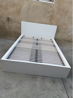 IKEA MALM High bed frame/4 storage boxes, white/LÖNSET Slatted bed base,, Queen