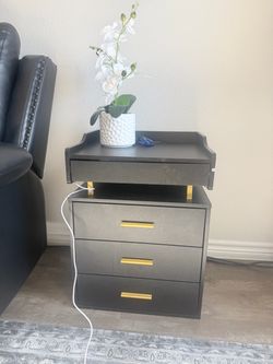 2 Black Nightstand with Gold Handles and Drawers