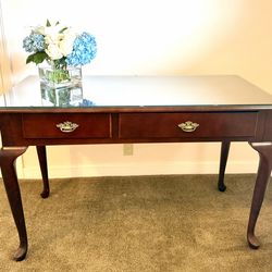 Wood Desk w/ Glass Top - 2 Drawers, Keyboard Tray - $145