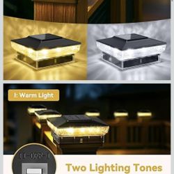 Luces solares para tapa de poste, paquete de 12 luces solares mejoradas para postes de madera/vinilo de 4 x 4 y 5 x 5, impermeable IP65, 10-12 horas d