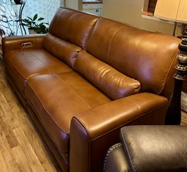 Beautiful ITALIAN LEATHER, British Tan, Power Reclining Sofa