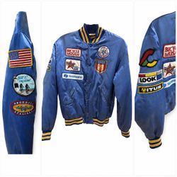 Vintage 1980s Cycling Satin Jacket Shimano Campagnolo USCF Patches Small