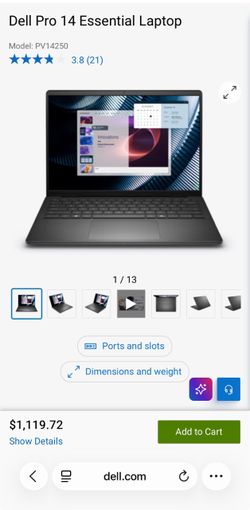 Dell Pro 14 Essential Laptop model PV1450
