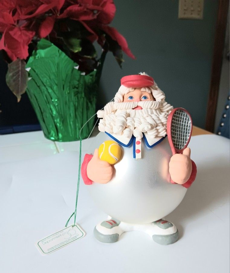 NWT Department 56 Tennis Pro Santa Christmas Ornament Glass & Clay Large 6"