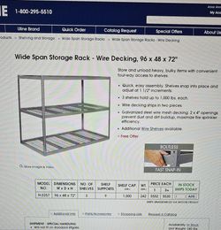 Uline Wide Span Storage Rack- wire decking